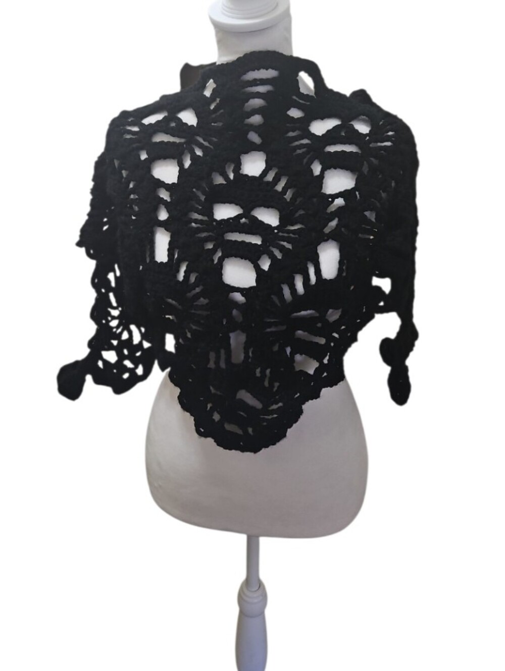 Handmade Crochet Skull Shawl Scarf Black Halloween Wearable Art  10 Skull Design